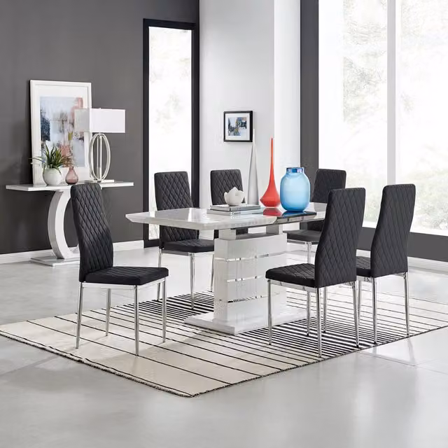 FurnitureboxUK Renato High Gloss Extending Kitchen Dining Table and 6 Milan Chairs in Black