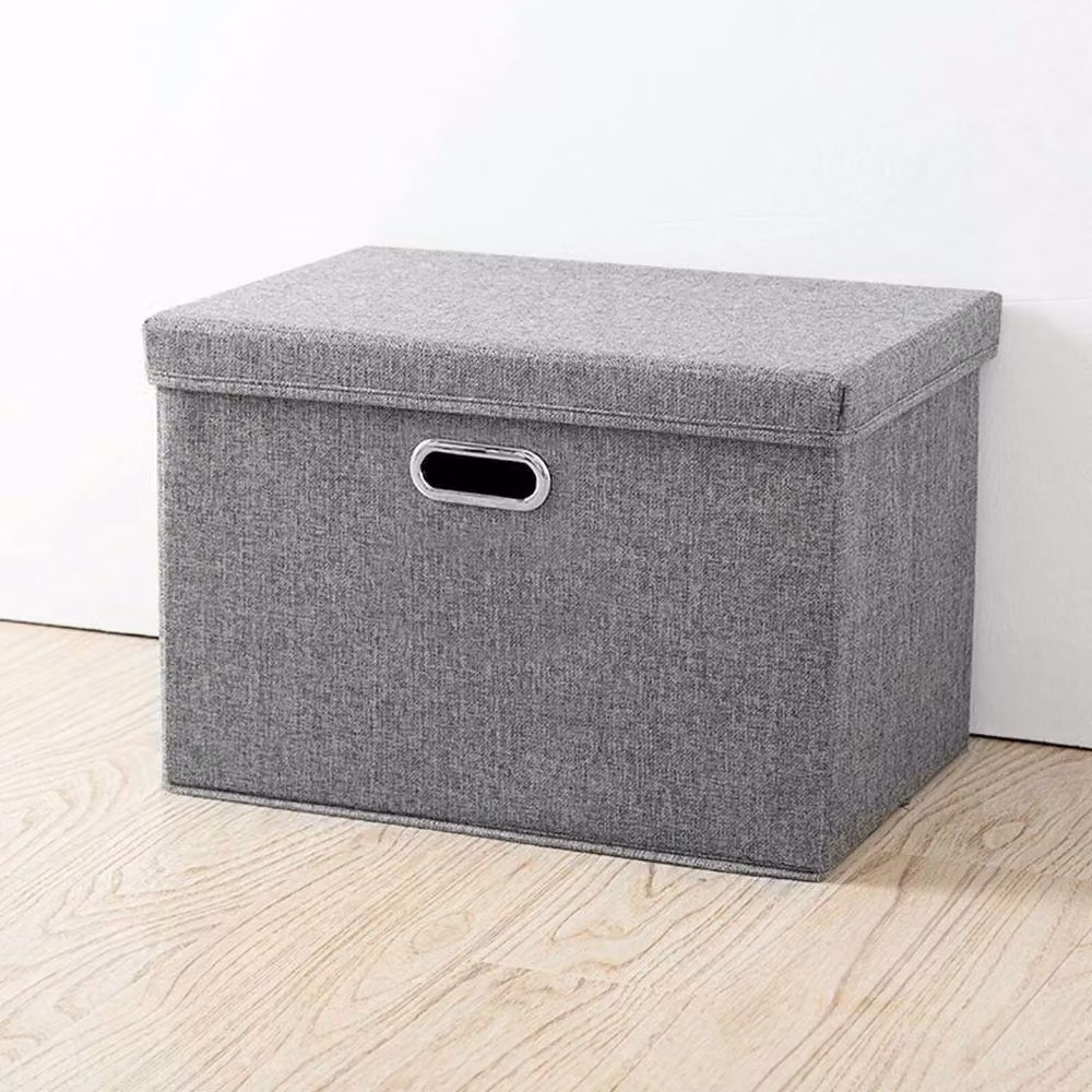 SPETLEK Set of 3 Large Foldable Fabric Storage Boxes with Lids and Handles in Grey – 4