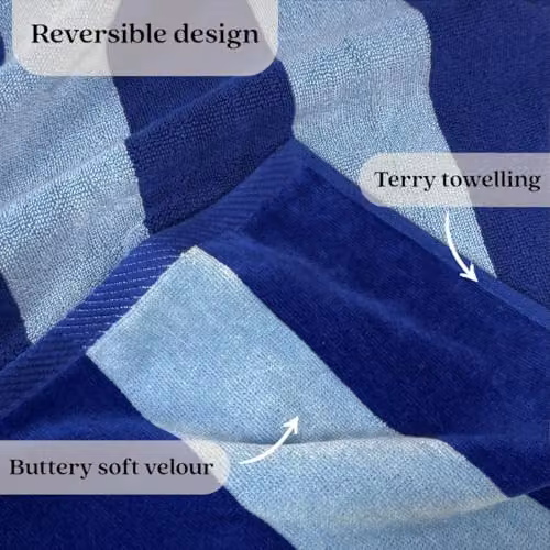 Misona Large Organic Cotton Striped Beach Towel in Blue, W/D/H: 90 x 180 cm – 4