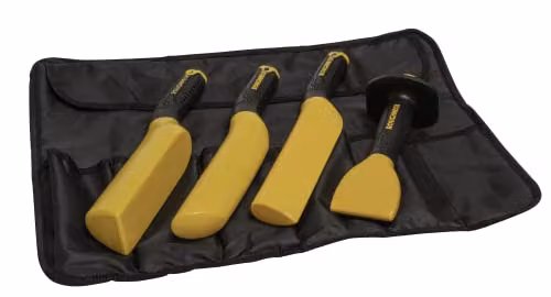Roughneck Pro Lead Dressing Set in Black and Yellow with Dresser, Bossing Stick, Setting-in Stick and Chasing Wedge in Fabric Roll for Shaping Lead, Copper, Zinc and Aluminium – 1