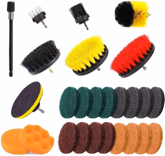 Havendro 26-Piece Drill Cleaning Brush Set for Grout and Tile Cleaning in Orange, Grey, Red and Green