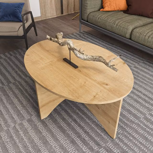 Decorotika Solo Modern Oval Coffee Table in Oak Brown