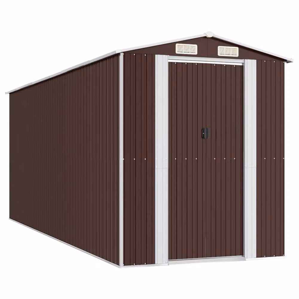 Berkfield Home Garden Shed in Dark Brown Galvanised Steel, W/D/H: 192 x 523 x 223 cm – 3