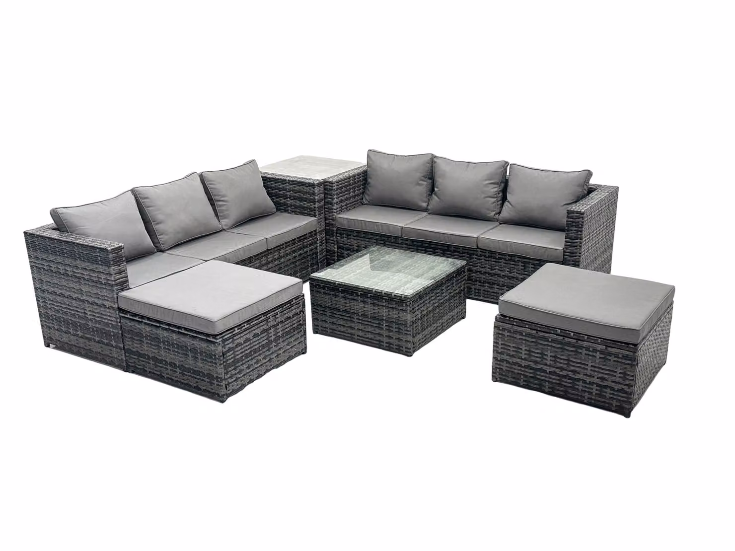 Fimous 8 Seater Patio Lounge Sofa Set with Side Table and 2 Big Footstools in Dark Grey – 2