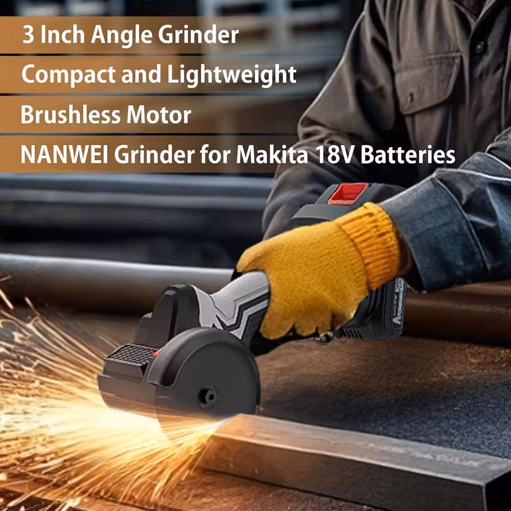 NANWEI Compact Cordless Angle Grinder 76mm in Black and Multicolour for Cutting, Grinding and Polishing – 2
