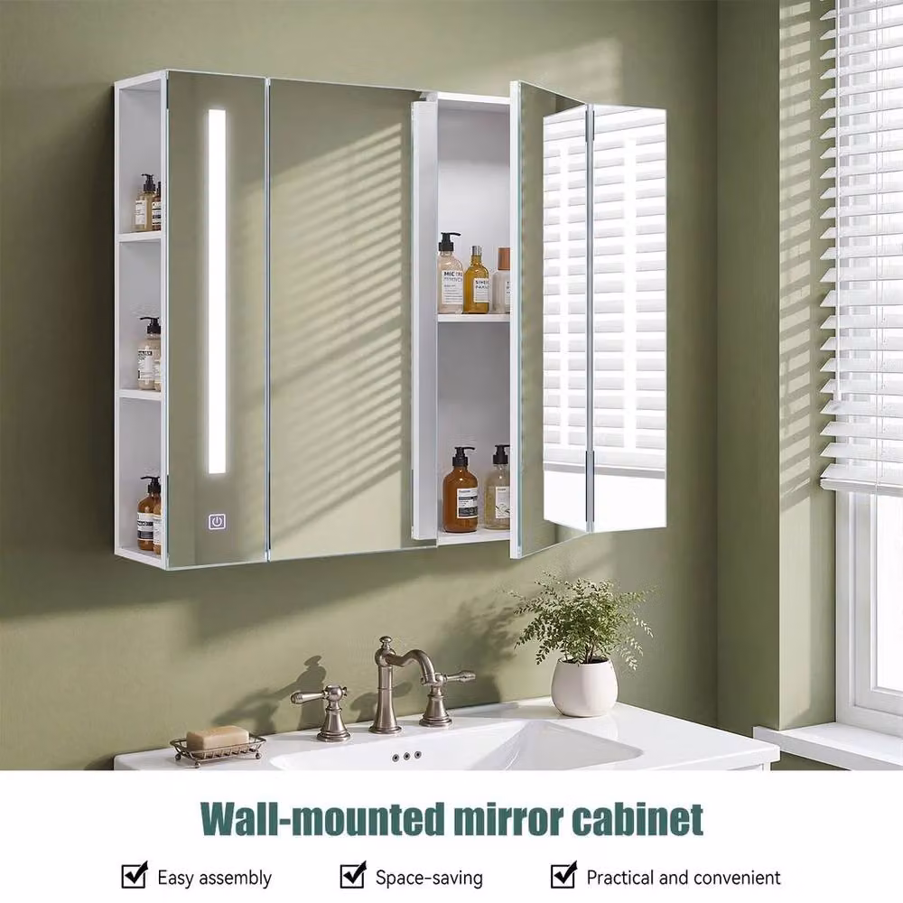 FORGEVIO Modern Wall Mounted Double Door LED Bathroom Mirror Cabinet in Silver – 4