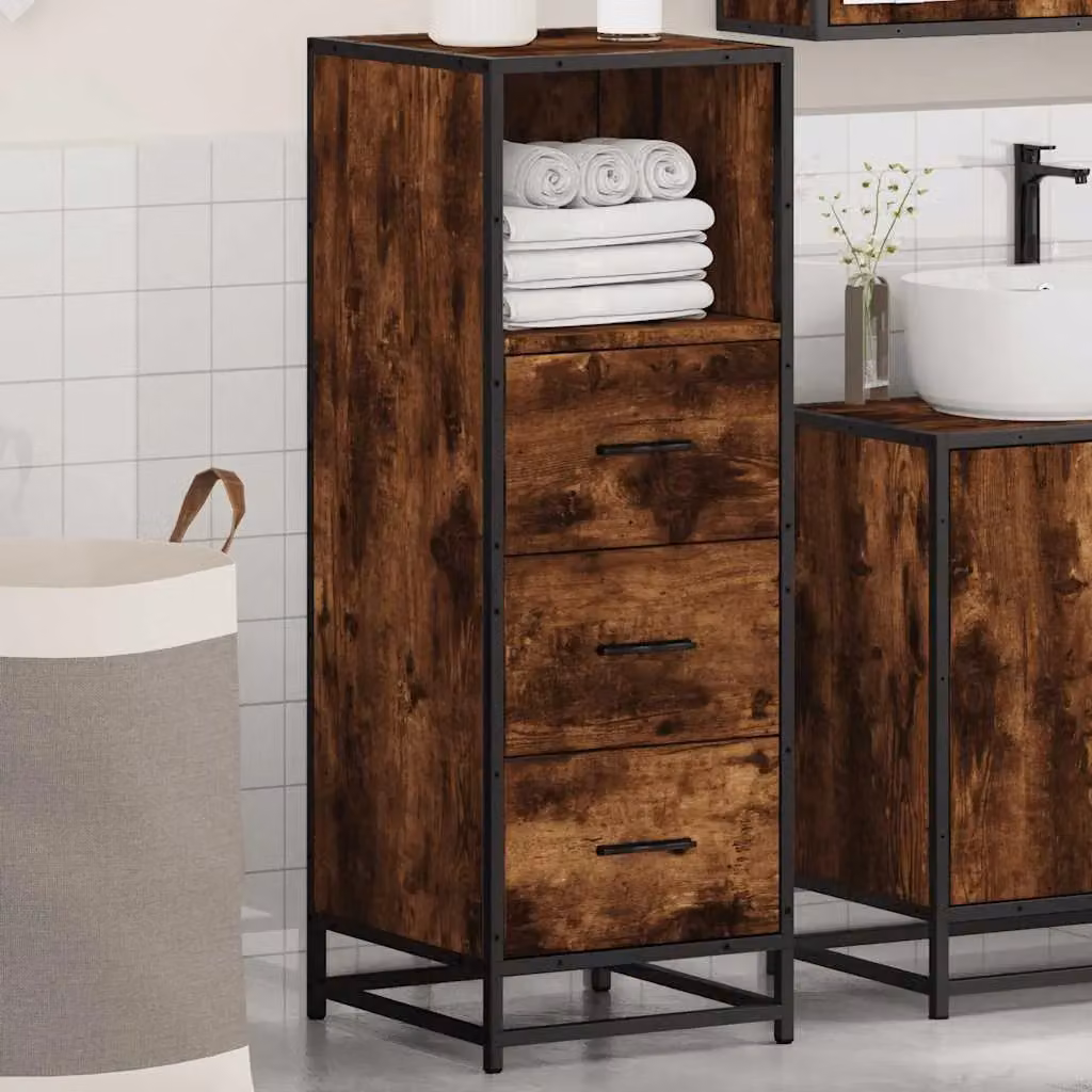 Berkfield Home Smoked Oak Bathroom Cabinet, Brown, W/D/H: 35 x 37.5 x 100 cm – 4