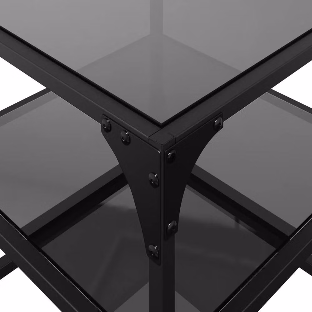 Berkfield Home Set of 2 Decorative Square Coffee Tables with Black Glass Tops and Steel Legs, W/D/H: 40 x 40 x 45 cm – 7