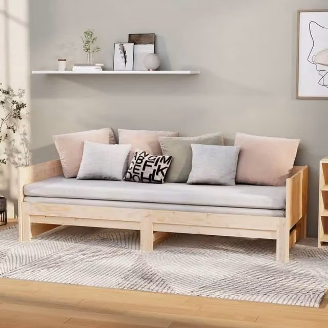 Berkfield Home Rustic Solid Wood Pine Pull-out Day Bed, Brown, W/D/H: 180 x 190 x 90 cm (2 x 90 x 190 cm)