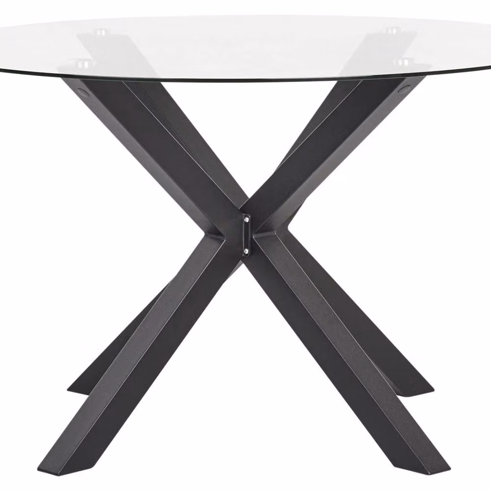 Wyld and Coco Round Garden Table with Black Aluminium Frame and Beige Glass Top, Diameter: 120 cm – 2