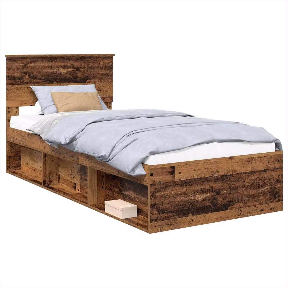 Berkfield Home Bed Frame with Headboard in Old Wood Brown, W/D/H: 90 x 200 cm – 2