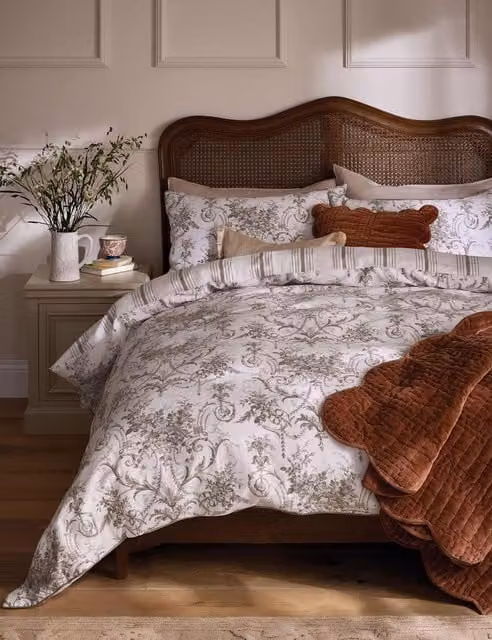 Laura Ashley Tuileries Floral Mako Satin Cotton Bedding Set, Brown Mix, W: 140 cm, L: 200 cm