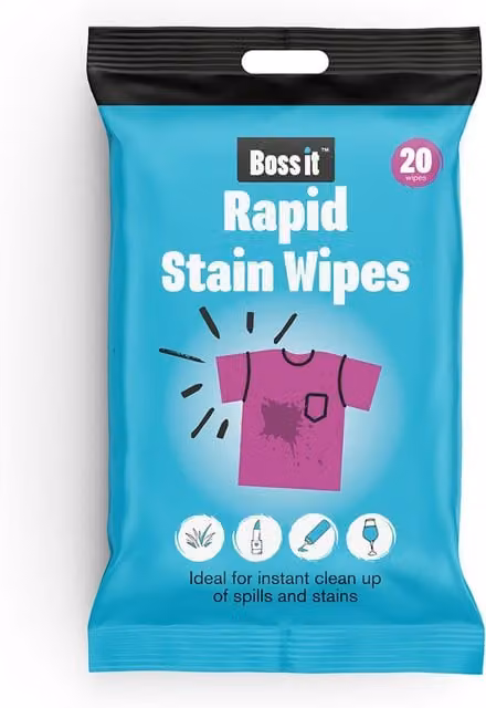 Boss-It Rapid Stain Remover Wipes, Blue, Pack of 20