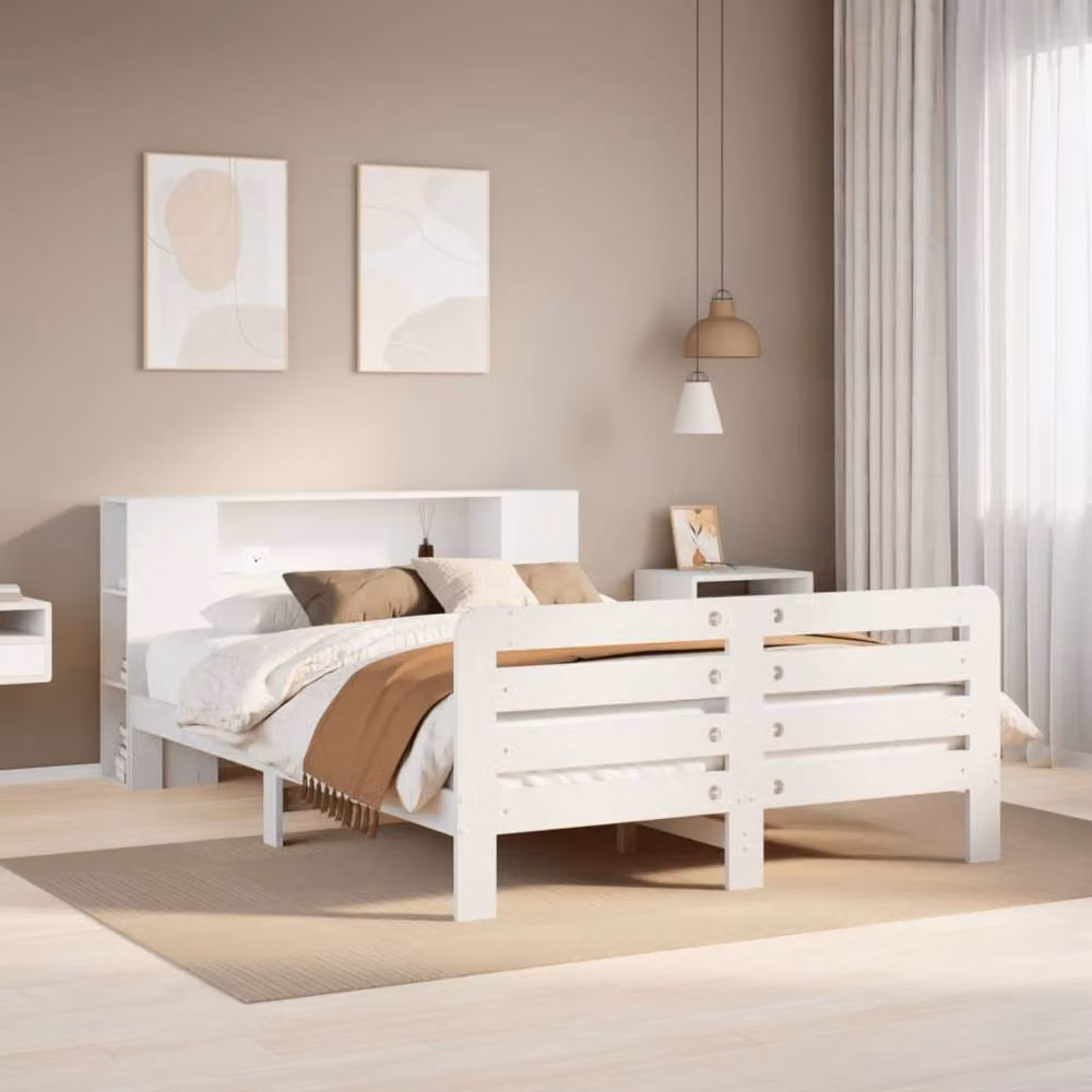 Berkfield Home King Size Solid Wood Pine Bed Frame in White, 150 x 200 cm – 2