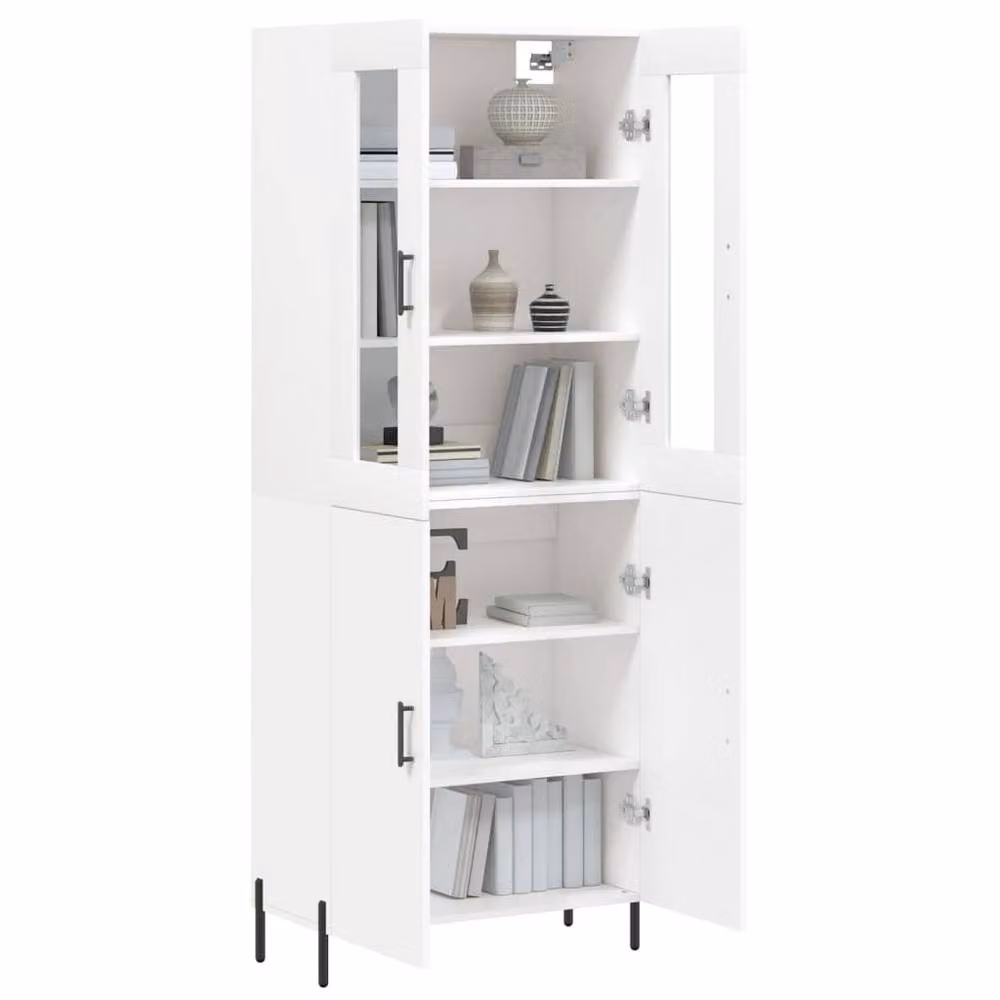 Berkfield Home Modern White Highboard with Glass Doors and Internal Shelves, W/D/H: 69.5 x 34 x 180 cm