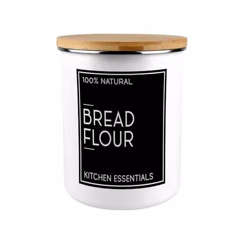 Purely Home Minimalist Bread Flour Storage Canister in Black and White Enamel with Bamboo Lid