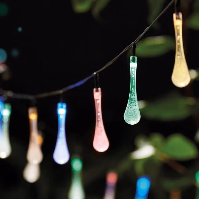 Gainsborough Solar LED Drop String Lights, Multicolour RGB Garden Decoration – 1