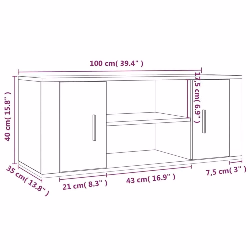 Berkfield Home Smoked Oak TV Cabinet in Brown, W/D/H: 100 x 35 x 40 cm – 6