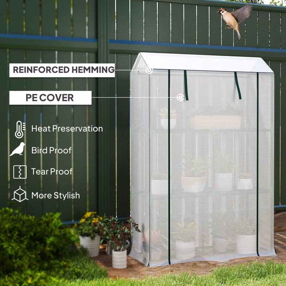 STILVORA 3 Shelf Greenhouse with Steel Frame, White, W/D/H: 100 x 40 x 150 cm – 5