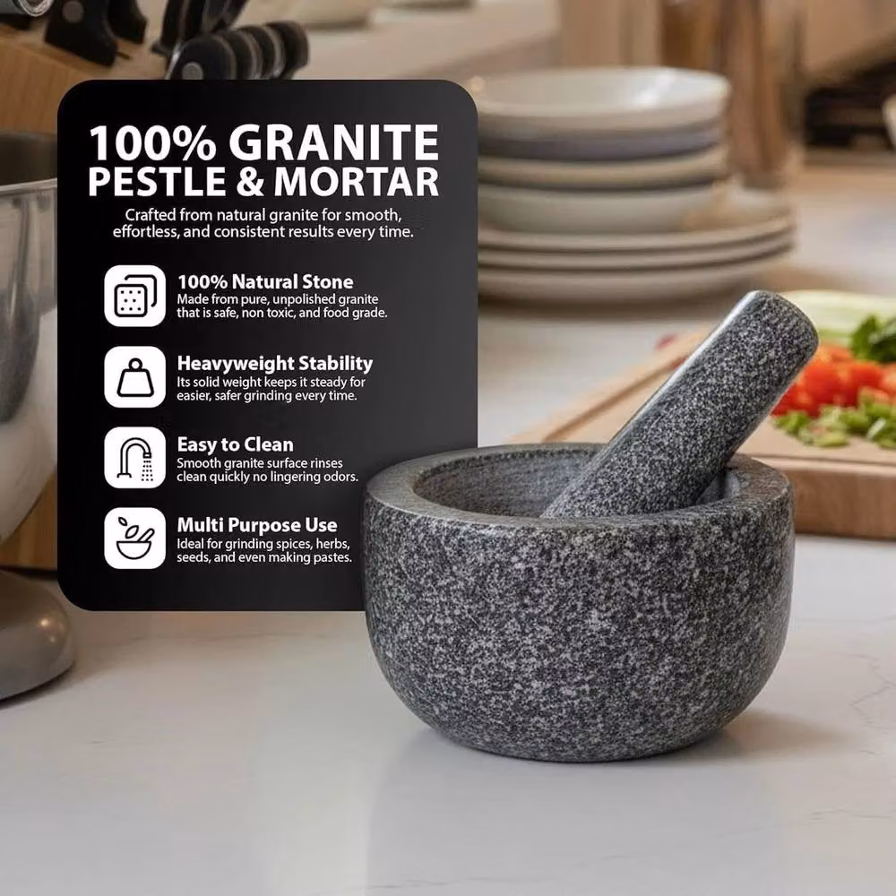 FLAVORA Large Natural Granite Pestle in Grey, Diameter: 16 cm – 3