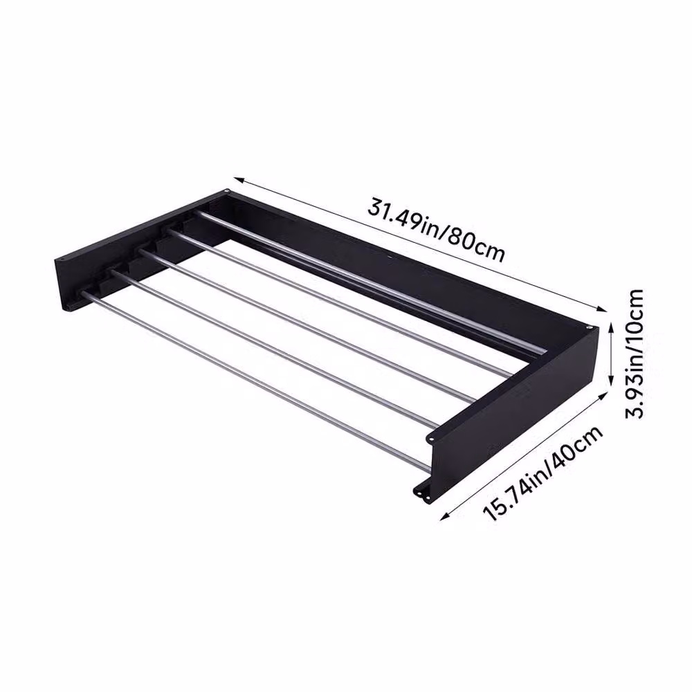 FLAVORA Wall Mounted Foldable Metal Towel Drying Rack and Airer in Black, W: 100 cm, D: 15 cm – 2