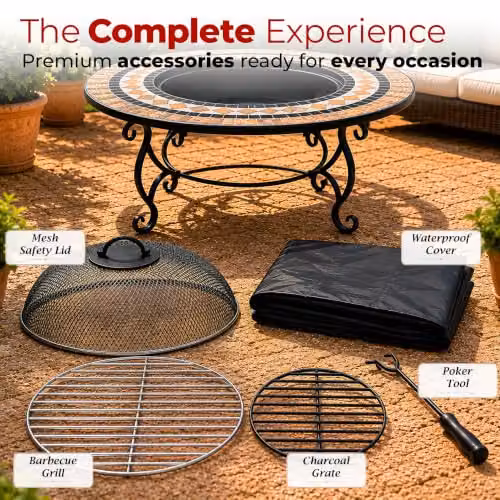 Centurion Supports Fireology BELUGA Opulent Garden and Patio Fire Pit Brazier, Coffee Table, Barbecue and Ice Bucket in Marble Finish – 4