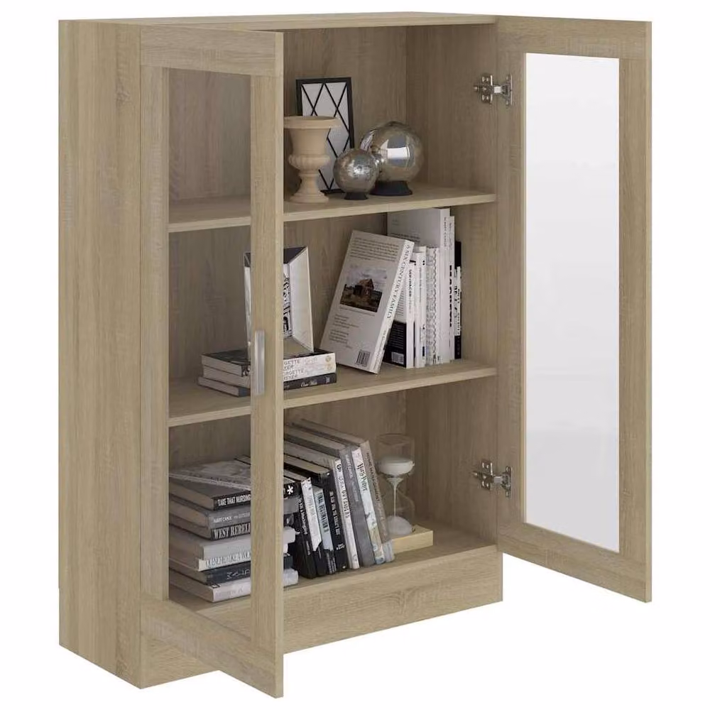 Berkfield Home Sonoma Oak Vitrine Cabinet with Glass Doors, Beige, W: 82.5 cm, D: 30.5 cm, H: 115 cm – 3