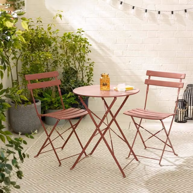 FurnitureboxUK Cabo 2 Seat Bistro Set, Pink Matt Metal Outdoor Garden Patio Furniture
