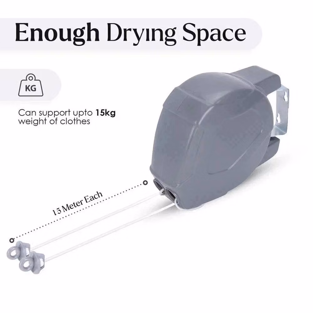 VOGREX 30m Retractable Double Wall Mount Washing Line in Grey – 2