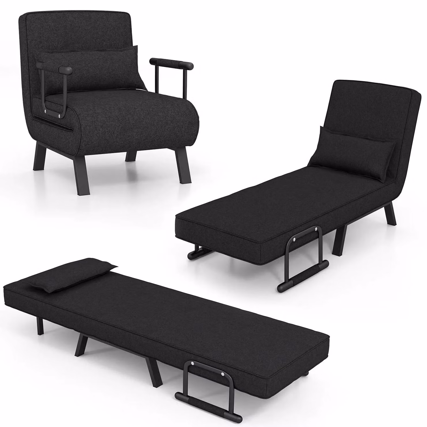 Costway Convertible Single Folding Sofa Bed and Relax Recliner Chair with 6 Adjustable Positions in Dark Grey – 3