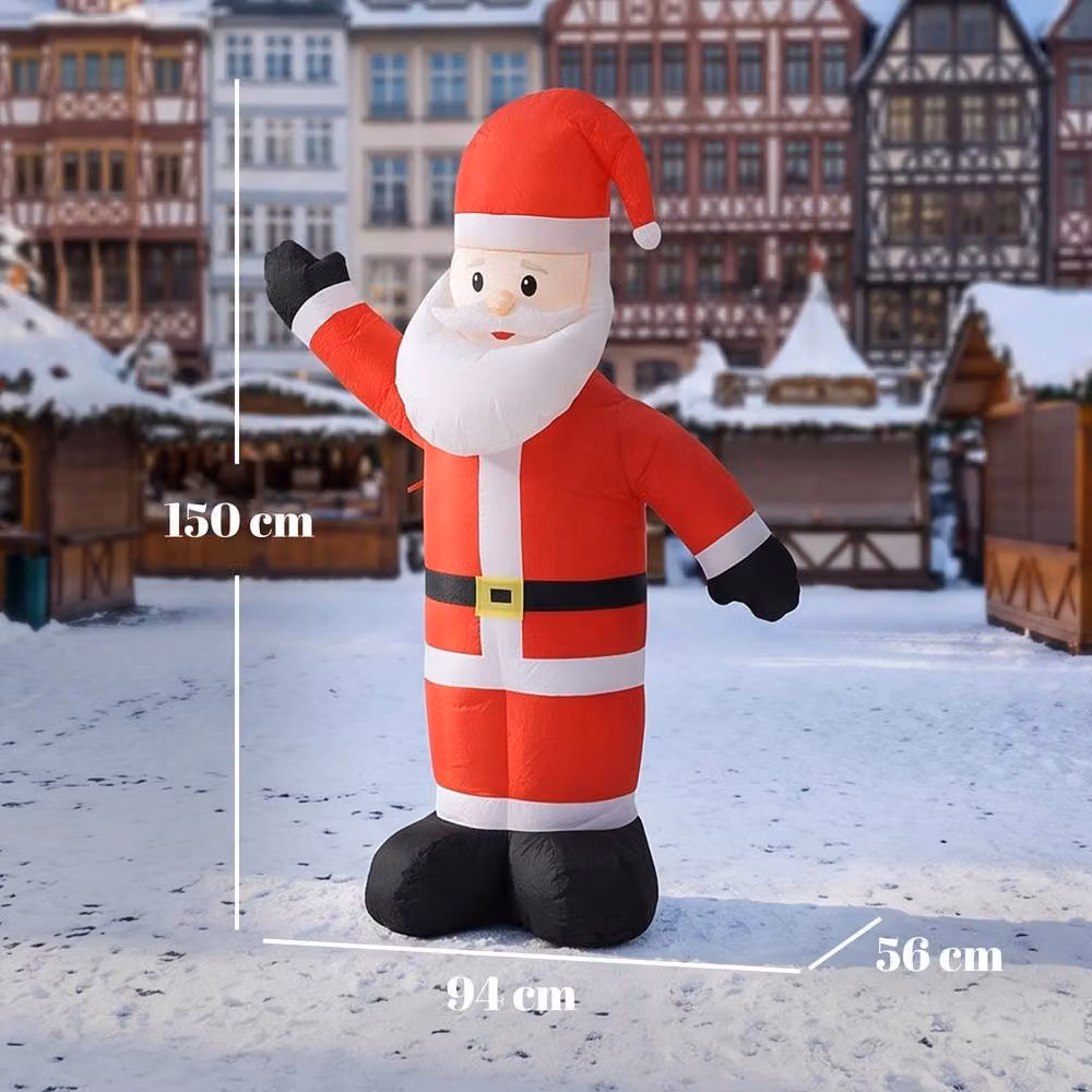 OUTSUNNY 5ft Red and White Velvet Look Inflatable Santa Claus with LED Lights – 3