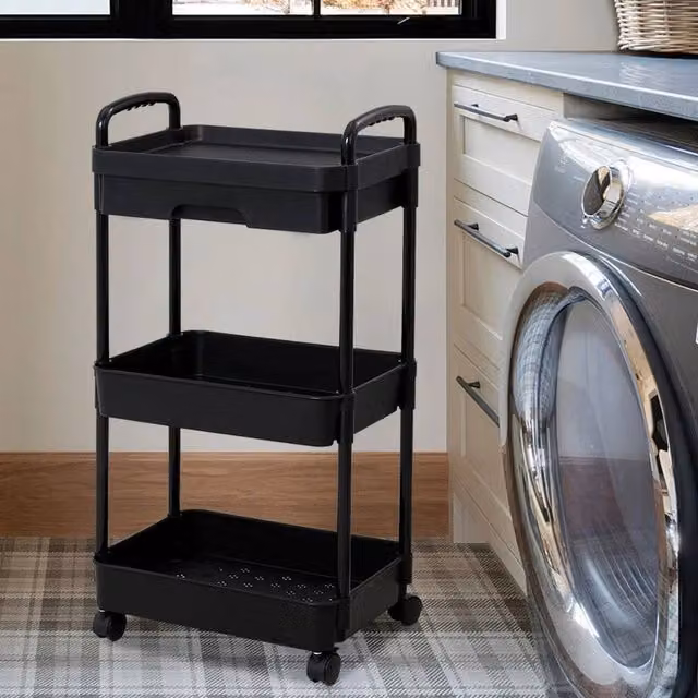 EONLION 3-Tier Kitchen Storage Utility Cart on Wheels in Black – 1