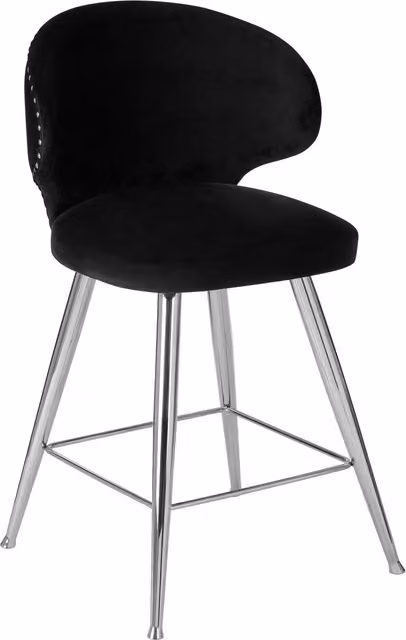 Orsina Black Velvet Bar Stool with Curved Back and Silver Metal Legs – 1