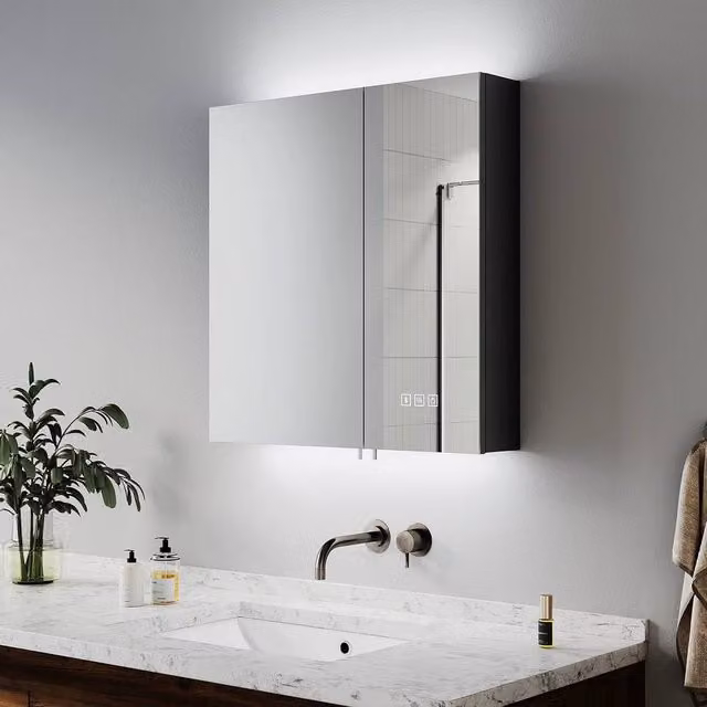 FLAVORA LED Bathroom Mirror Cabinet with Bluetooth and Demister in Black