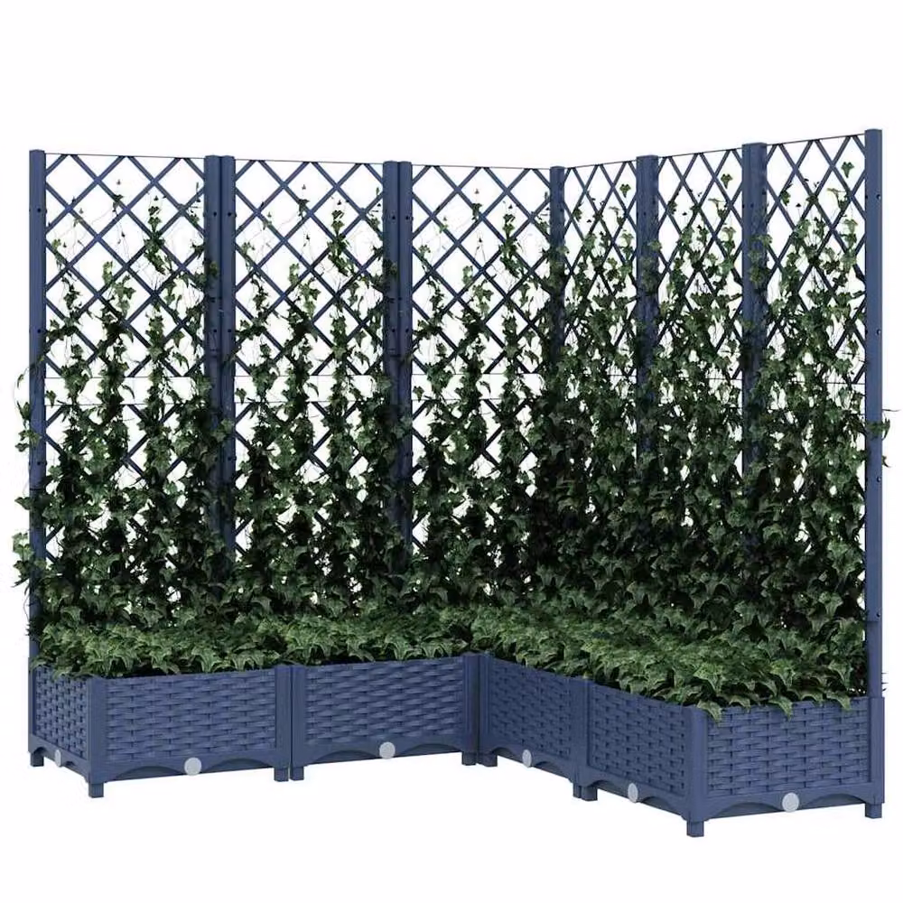 Berkfield Home Garden Planter with Trellis in Dark Grey and Blue, W/D/H: 120 x 120 x 121.5 cm – 3