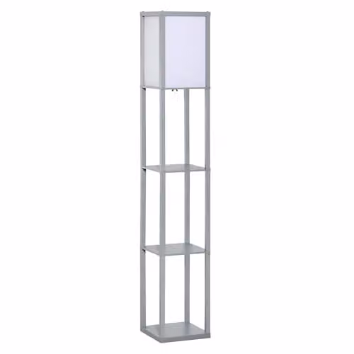 HOMCOM Modern 3-Tier Floor Lamp with Storage Shelves in Grey – 2