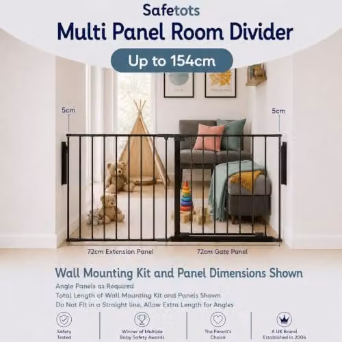 Safetots Premium Multi Panel Room Divider with Swing Door, Black, H 70 cm x W 154 cm – 3