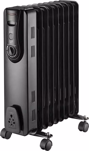 Rediffusion Black Freestanding Oil Filled Radiator with Thermostat and Overheat Protection