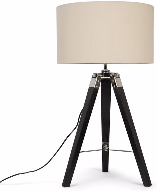 Clipper Tripod Table Lamp in Black with Beige Fabric Shade