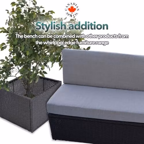 Canadian Spa Co. Grey Wicker Weave Bench with Cushion for Square Spas and Hot Tubs with Rustproof Aluminium Frame – 5