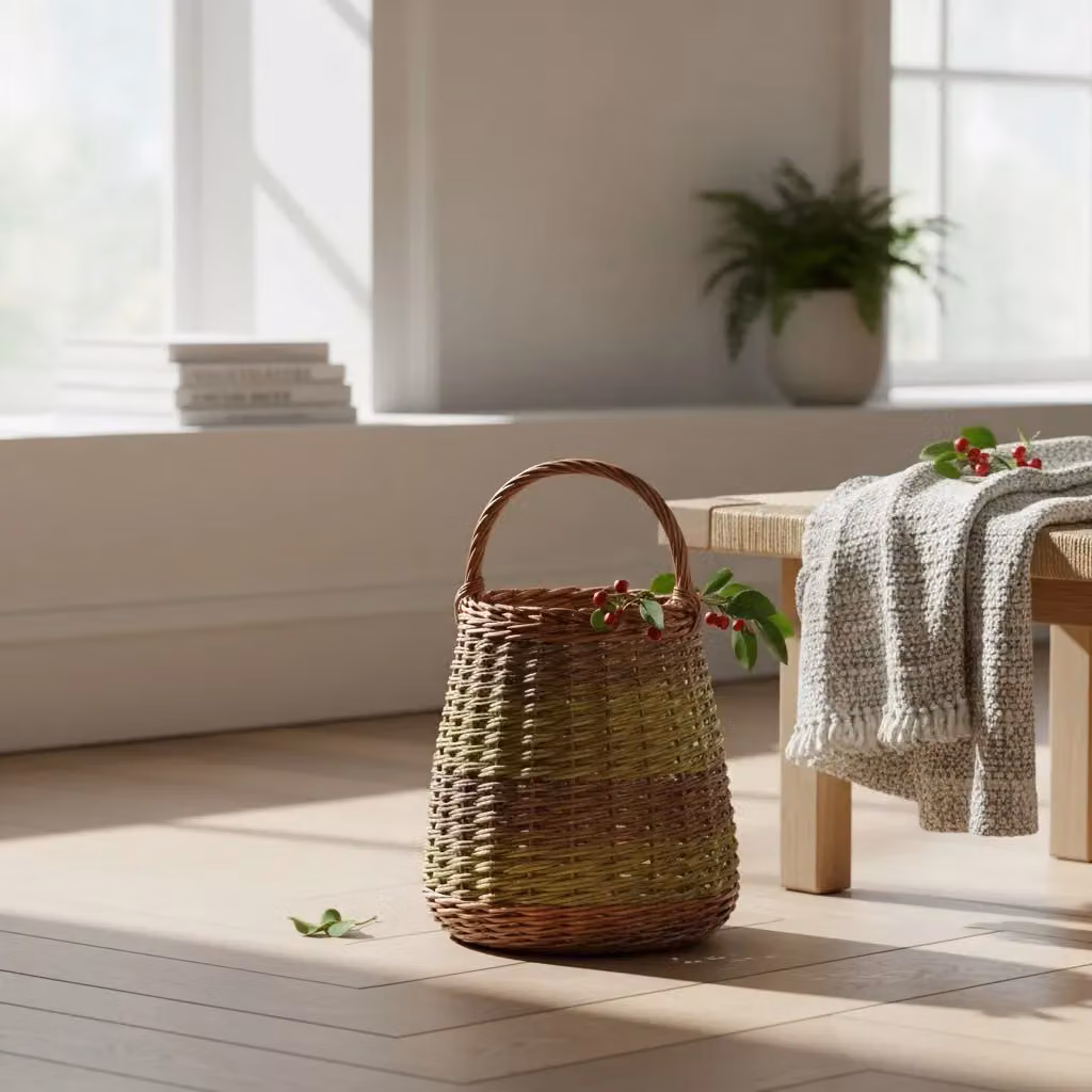 Red Hamper Small Brown Wicker Berry Collecting Basket with Open Weave Wood Design – 2