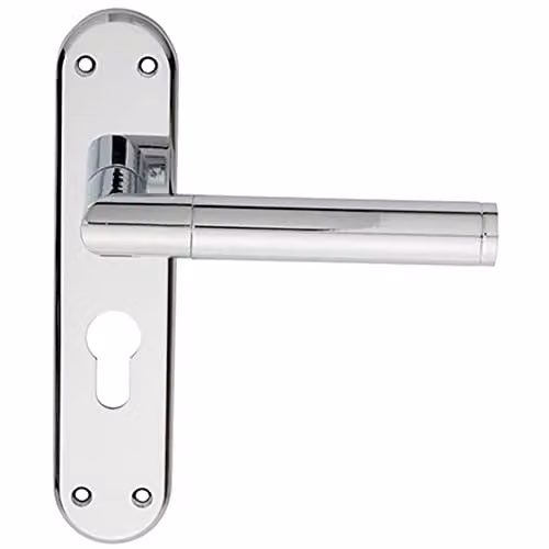 Loops Round Bar Lever on Euro Lock Backplate Door Handle, Polished Chrome, W: 180 mm x H: 40 mm
