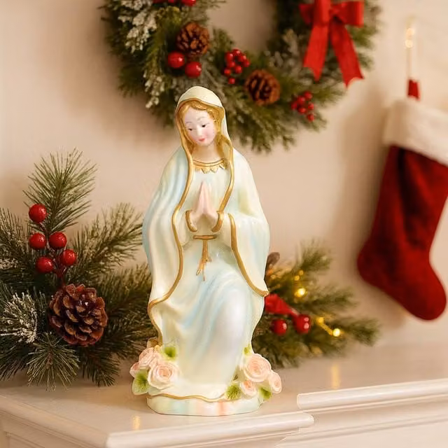 Voltico Mini Mary Prayer Figurine Ceramic Decorative Ornament in Gold and Multicolour