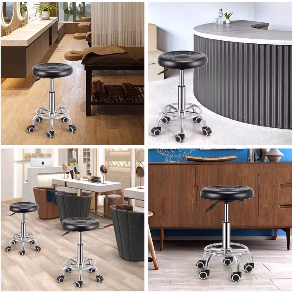 Nordara Adjustable Swivel Salon Spa Stool in Black with Synthetic Leather and Castors – 5