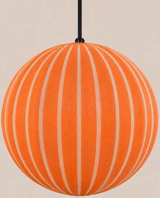 CGC Lighting Fleur Large 45cm Striped Round Globe Lantern Lampshade in Orange and Red Fabric – 1