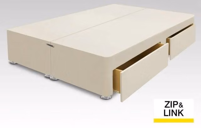 Deluxe Universal Divan Base 6ft Super King Size Zip and Link with Drawers in Silver and Beige