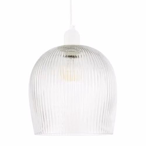 Happy Homewares Modern Transparent Mini Line Ribbed Glass Pendant Ceiling Light Shade, Diameter: 20 cm