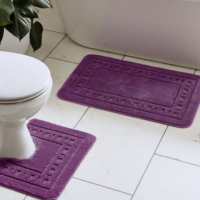 Catherine Lansfield Quick Dry Cotton Bath Mat and Pedestal Set in Purple
