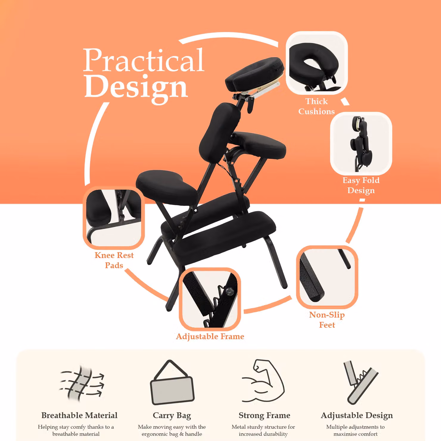 Inner Bliss Adjustable and Foldable Massage Chair with Carry Bag, Black – 2