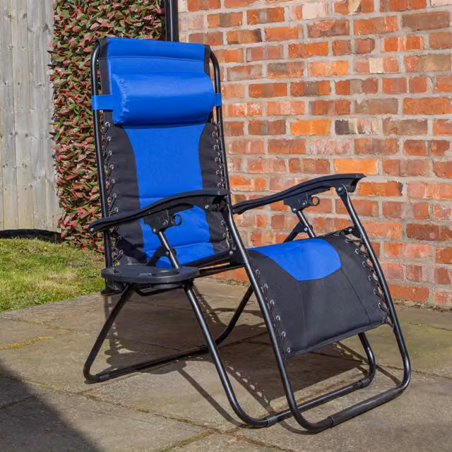 Samuel Alexander Luxury Padded Multi Position Zero Gravity Garden Relaxer Chair Lounger in Blue & Black – 1